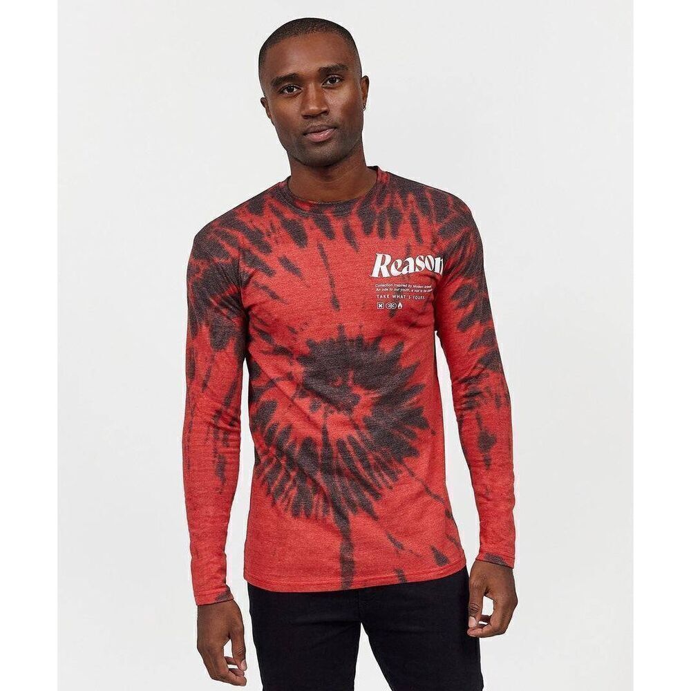New XL Reason Trade Red Black Tie Dye Long Sleeve Streetware Casual Tee Tshirt